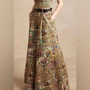 Banana Republic Lamy Balloon Ramie Blouse/pants Set size 4 botanical